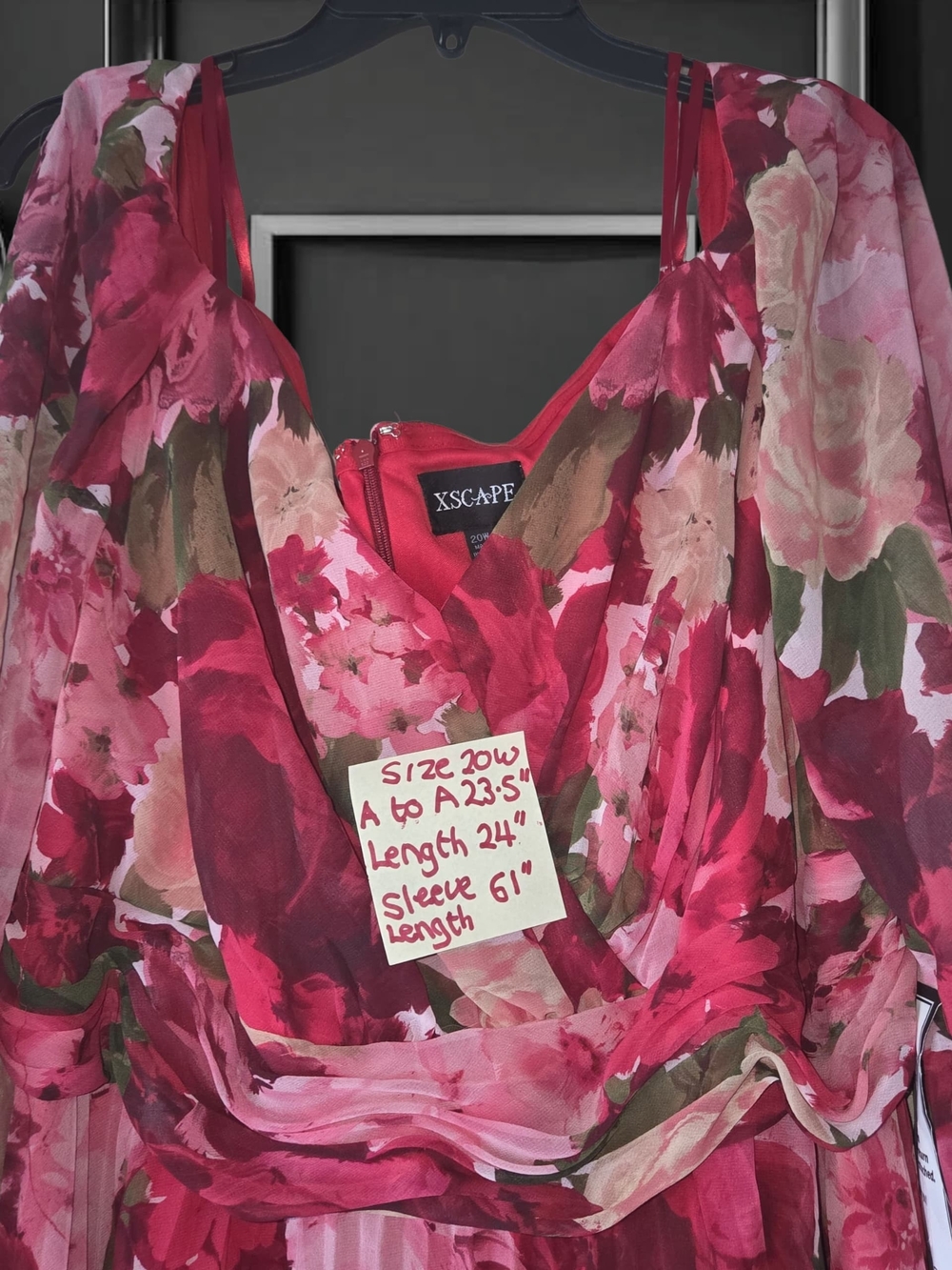 Xscape Plus Size Floral Pleated Maxi Off-The-Shoul Red Olive 20W Dress - Picture 13 of 16